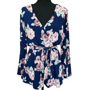 Lily Rose Medium blue with pink floral print romper